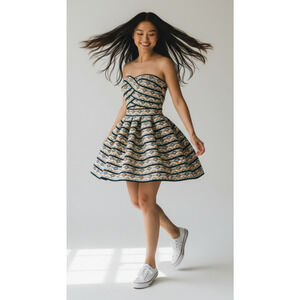 Pleasure Doing Business Strapless Bandage Mini Dress Size XS Blue Geometric